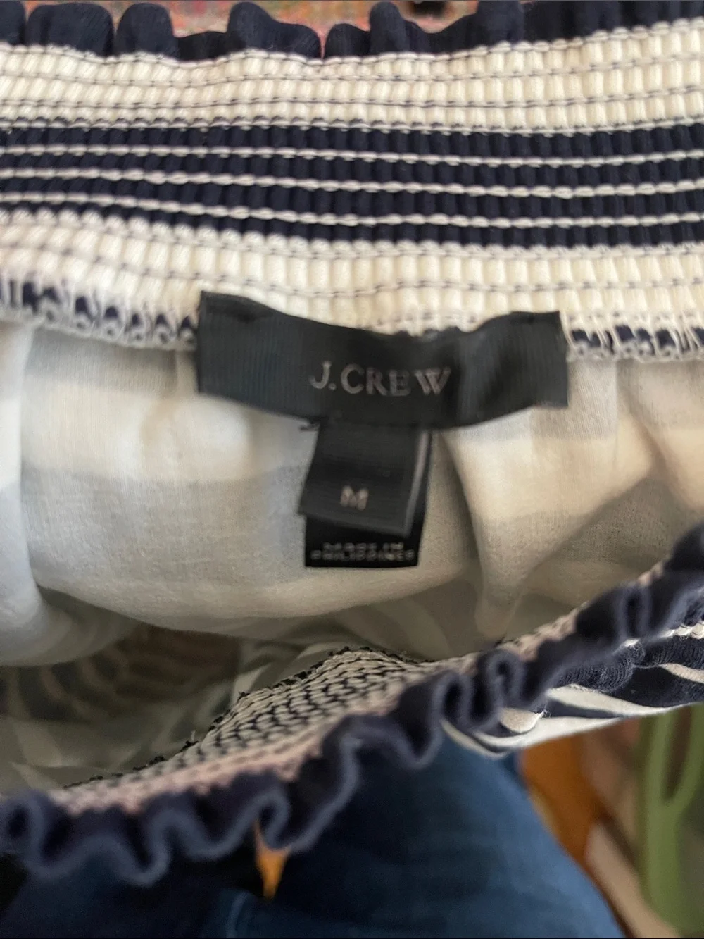 J. Crew Navy and White Striped Off-Shoulder Top